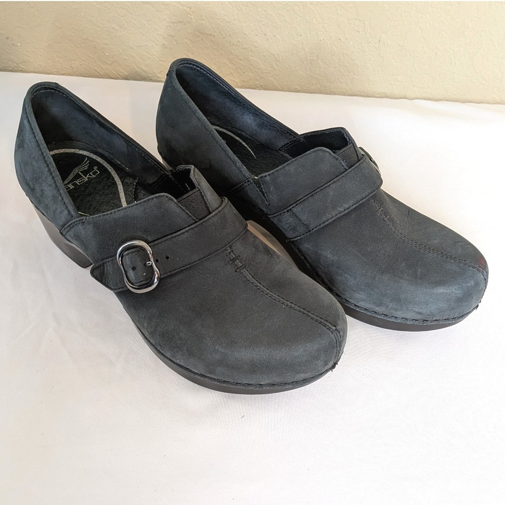 Dansko Leather Buckle Mules Grey Suede Women's Size 40 (US 9.5–10)